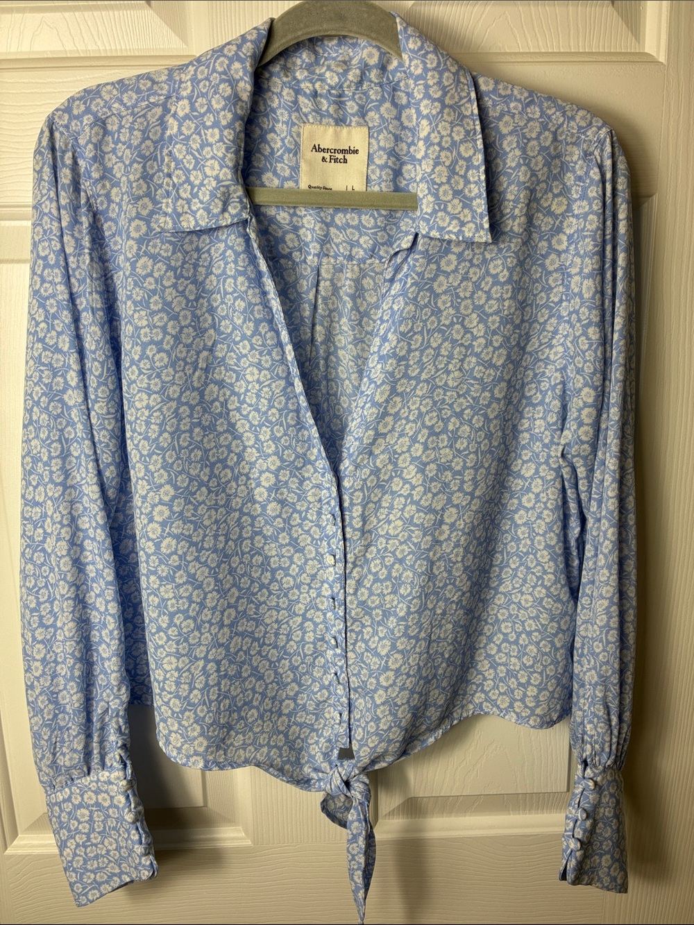 Abercrombie & Fitch Blue Floral Tie-Front Button Shirt